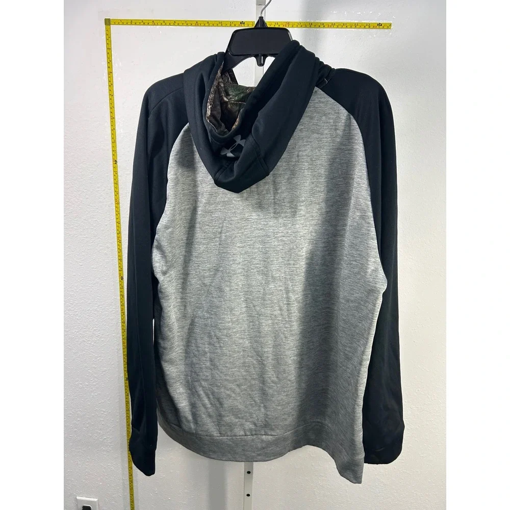 Under Armour ColdGear Hoodie Mens XL Grey Black Raglan Pullover Camo Hood Lining